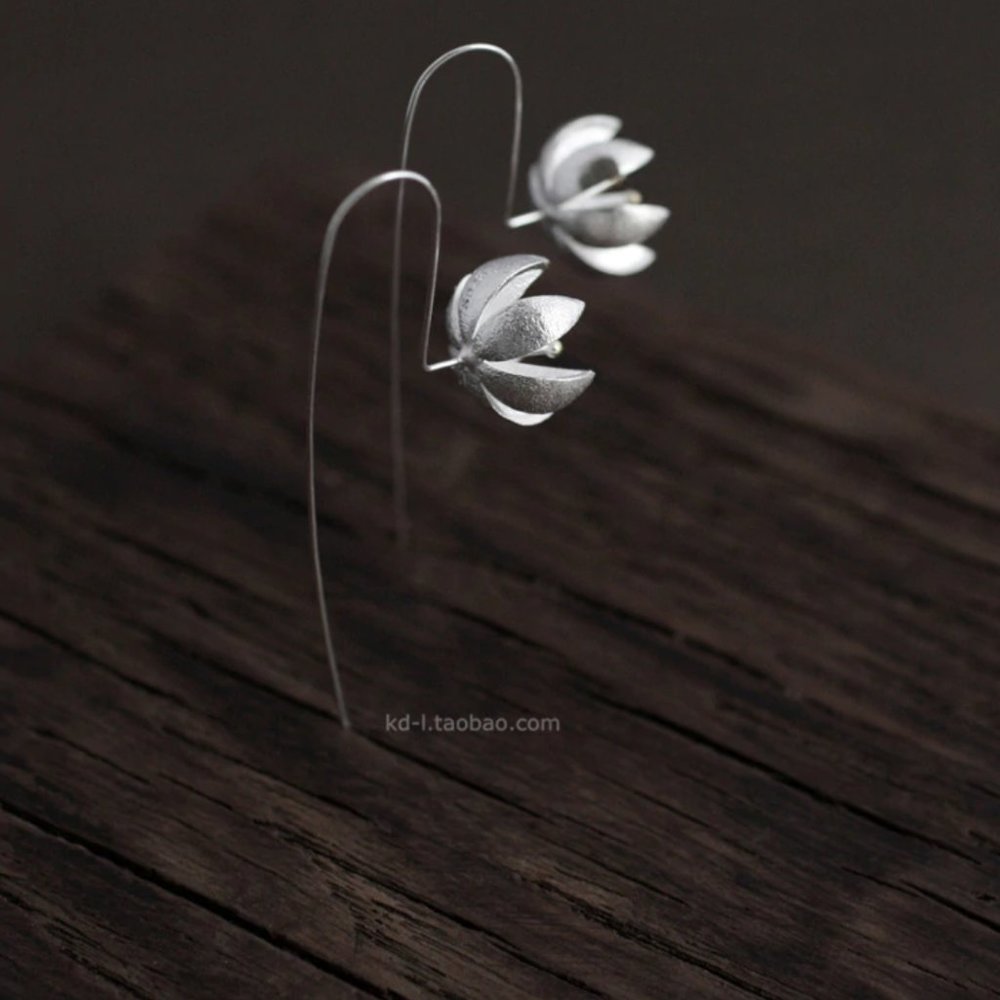 Beautiful Lotus Flower Long Dangle Earrings - Picture 9 of 15